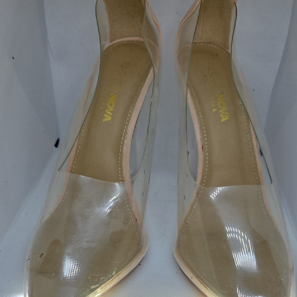 Fashion Nova Transparent and Beige Heels